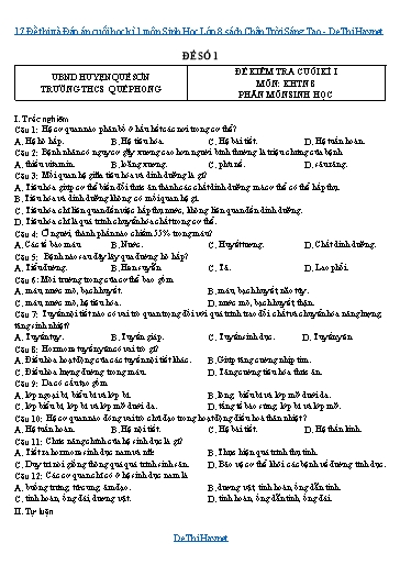 17 Đề thi và Đáp án cuối học kì 1 môn Sinh Học Lớp 8 sách Chân Trời Sáng Tạo