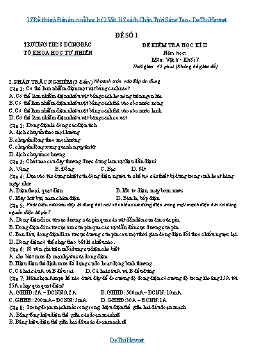 17 Đề thi và Đáp án cuối học kì 2 Vật lí 7 sách Chân Trời Sáng Tạo