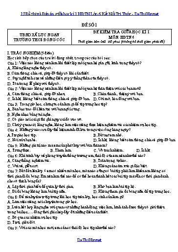 17 Đề thi và Đáp án giữa học kì 1 HĐTN Lớp 6 Kết Nối Tri Thức