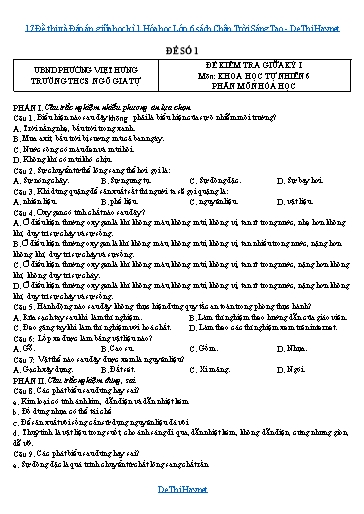 17 Đề thi và Đáp án giữa học kì 1 Hóa học Lớp 6 sách Chân Trời Sáng Tạo