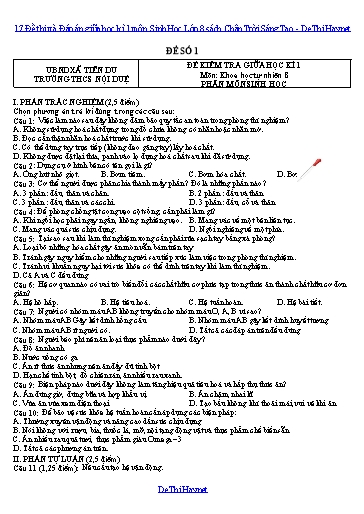 17 Đề thi và Đáp án giữa học kì 1 môn Sinh Học Lớp 8 sách Chân Trời Sáng Tạo