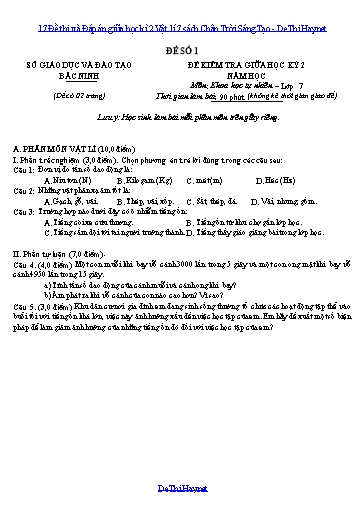 17 Đề thi và Đáp án giữa học kì 2 Vật lí 7 sách Chân Trời Sáng Tạo