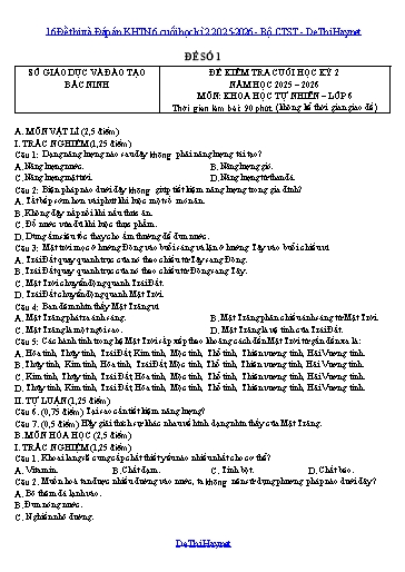 17 Đề thi và Đáp án KHTN 6 cuối học kì 2 2025-2026 - Bộ CTST