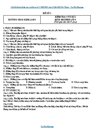 18 Đề thi và Đáp án cuối học kì 1 HĐTN Lớp 6 Kết Nối Tri Thức
