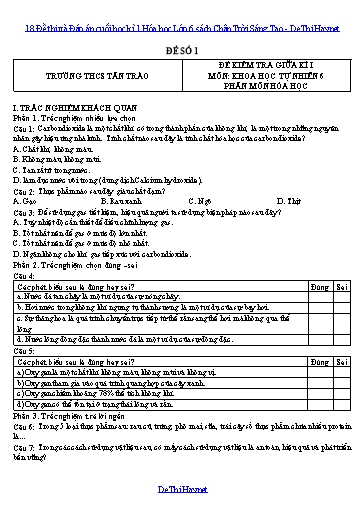 18 Đề thi và Đáp án cuối học kì 1 Hóa học Lớp 6 sách Chân Trời Sáng Tạo