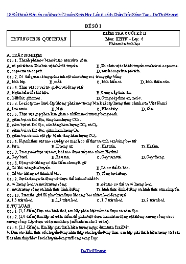 18 Đề thi và Đáp án cuối học kì 2 môn Sinh Học Lớp 6 sách Chân Trời Sáng Tạo