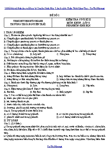 18 Đề thi và Đáp án cuối học kì 2 môn Sinh Học Lớp 8 sách Chân Trời Sáng Tạo