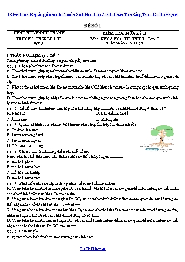 18 Đề thi và Đáp án giữa học kì 2 môn Sinh Học Lớp 7 sách Chân Trời Sáng Tạo