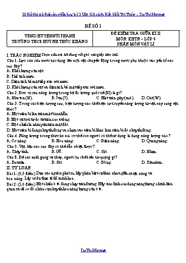 18 Đề thi và Đáp án giữa học kì 2 Vật lí 6 sách Kết Nối Tri Thức