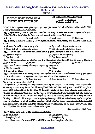 18 Đề thi và Đáp án kỳ thi giữa kì 1 môn Giáo dục Kinh tế & Pháp luật 11 - Bộ sách CTST