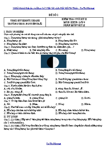 19 Đề thi và Đáp án cuối học kì 2 Vật lí 6 sách Kết Nối Tri Thức