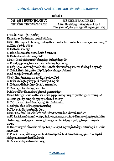 19 Đề thi và Đáp án giữa học kì 1 HĐTN Lớp 8 Cánh Diều