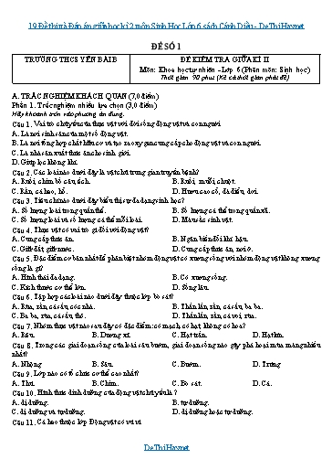 19 Đề thi và Đáp án giữa học kì 2 môn Sinh Học Lớp 6 sách Cánh Diều