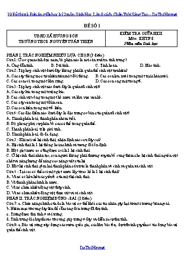19 Đề thi và Đáp án giữa học kì 2 môn Sinh Học Lớp 8 sách Chân Trời Sáng Tạo