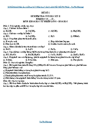 20 Đề thi và Đáp án cuối học kì 2 Hóa học Lớp 8 sách Kết Nối Tri Thức