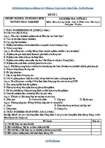 20 Đề thi và Đáp án giữa học kì 1 Hóa học Lớp 6 sách Cánh Diều