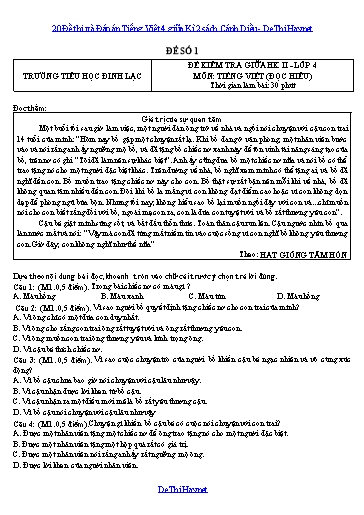 20 Đề thi và Đáp án Tiếng Việt 4 giữa Kì 2 sách Cánh Diều