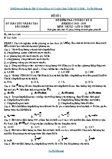 20 Đề thi và Đáp án Vật lí 10 cuối học kì 2 sách Cánh Diều 2025-2026