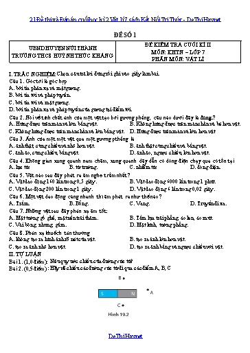 21 Đề thi và Đáp án cuối học kì 2 Vật lí 7 sách Kết Nối Tri Thức