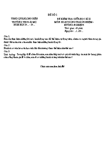 21 Đề thi và Đáp án giữa học kì 2 HĐTN Lớp 6 Cánh Diều