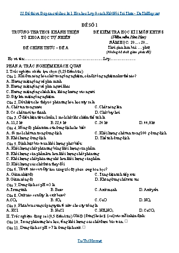 22 Đề thi và Đáp án cuối học kì 1 Hóa học Lớp 8 sách Kết Nối Tri Thức