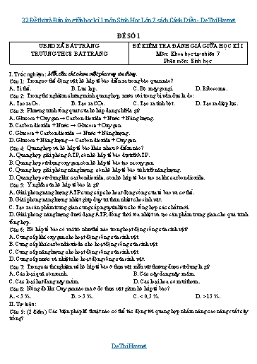 22 Đề thi và Đáp án giữa học kì 1 môn Sinh Học Lớp 7 sách Cánh Diều