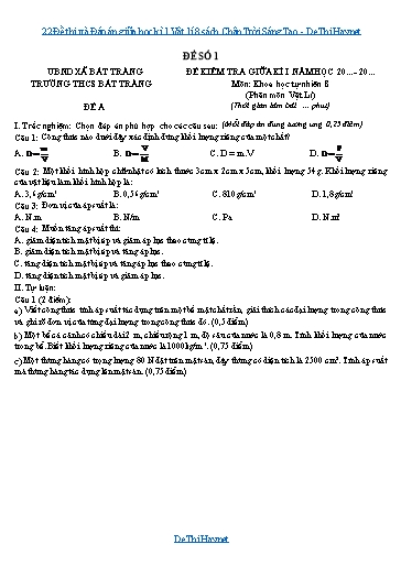 22 Đề thi và Đáp án giữa học kì 1 Vật lí 8 sách Chân Trời Sáng Tạo