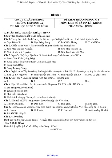 23 Đề thi và Đáp án cuối học kì 1 Lịch sử 8 - Bộ Chân Trời Sáng Tạo