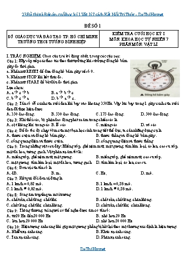 23 Đề thi và Đáp án cuối học kì 1 Vật lí 7 sách Kết Nối Tri Thức