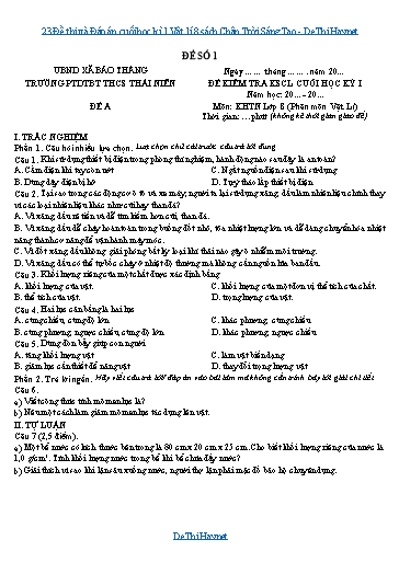 23 Đề thi và Đáp án cuối học kì 1 Vật lí 8 sách Chân Trời Sáng Tạo