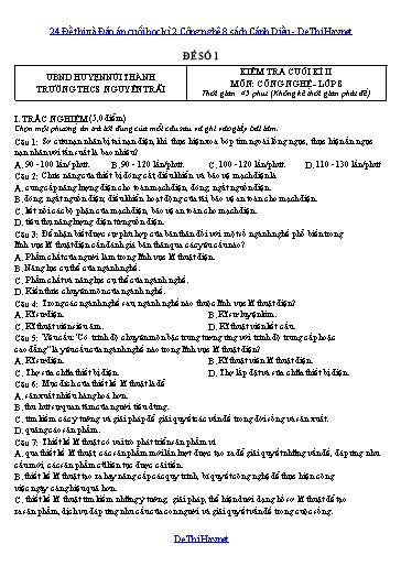 24 Đề thi và Đáp án cuối học kì 2 Công nghệ 8 sách Cánh Diều
