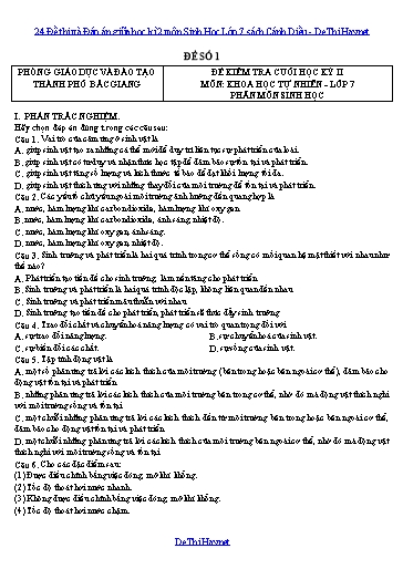 24 Đề thi và Đáp án giữa học kì 2 môn Sinh Học Lớp 7 sách Cánh Diều