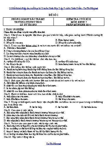 25 Đề thi và Đáp án cuối học kì 2 môn Sinh Học Lớp 7 sách Cánh Diều