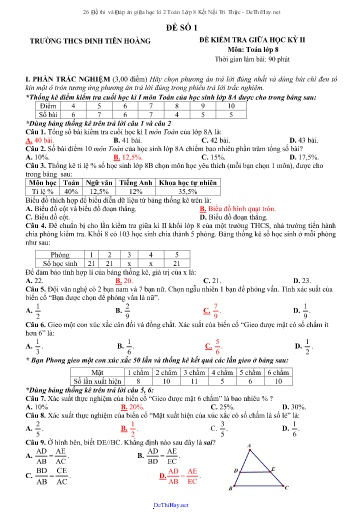 26 Đề thi và Đáp án giữa học kì 2 Toán Lớp 8 Kết Nối Tri Thức