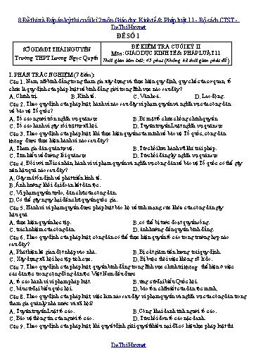 8 Đề thi và Đáp án kỳ thi cuối kì 2 môn Giáo dục Kinh tế & Pháp luật 11 - Bộ sách CTST