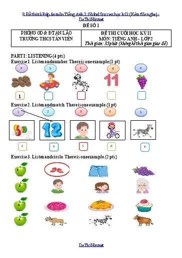 8 Đề thi và Đáp án môn Tiếng Anh 2 Global Success học kì 2 (Kèm file nghe)