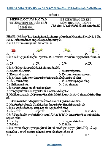 Bộ Đề thi Giữa kì 1 Môn Hóa học 10 Chân Trời Sáng Tạo (25 Đề + Đáp án)