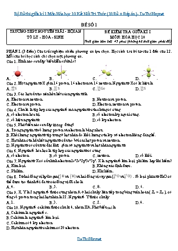 Bộ Đề thi giữa kì 1 Môn Hóa học 10 Kết Nối Tri Thức (18 Đề + Đáp án)