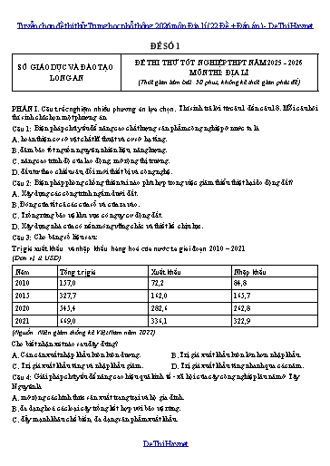 Tuyển chọn đề thi thử Trung học phổ thông 2026 môn Địa lí (22 Đề + Đáp án)