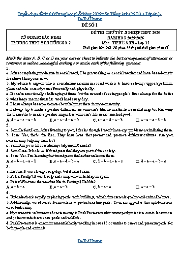 Tuyển chọn đề thi thử Trung học phổ thông 2026 môn Tiếng Anh (26 Đề + Đáp án)