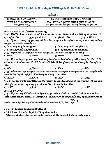 10 Đề thi và Đáp án Học sinh giỏi KHTN 9 phần Vật lí