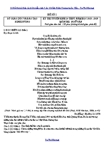 10 Đề thi và Đáp án kỳ tuyển sinh Lớp 10 tỉnh Bình Dương môn Văn