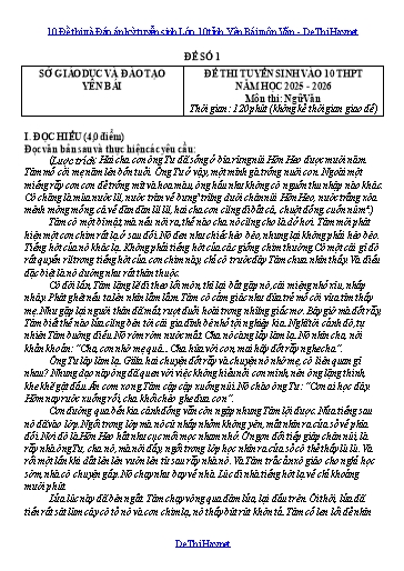 10 Đề thi và Đáp án kỳ tuyển sinh Lớp 10 tỉnh Yên Bái môn Văn