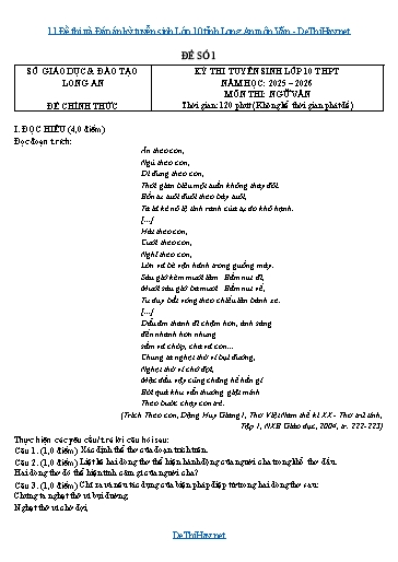 11 Đề thi và Đáp án kỳ tuyển sinh Lớp 10 tỉnh Long An môn Văn