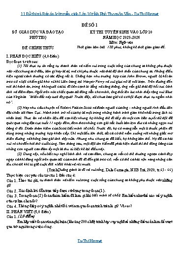 11 Đề thi và Đáp án kỳ tuyển sinh Lớp 10 tỉnh Phú Thọ môn Văn