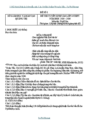 11 Đề thi và Đáp án kỳ tuyển sinh Lớp 10 tỉnh Quảng Trị môn Văn
