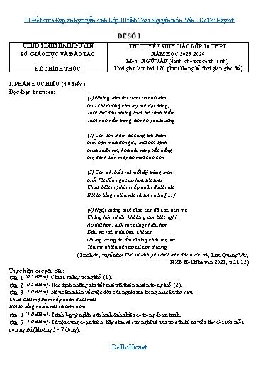 11 Đề thi và Đáp án kỳ tuyển sinh Lớp 10 tỉnh Thái Nguyên môn Văn