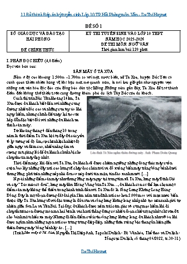 11 Đề thi và Đáp án kỳ tuyển sinh Lớp 10 TP Hải Phòng môn Văn