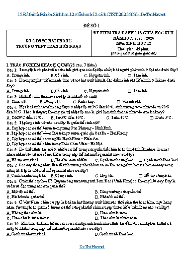 12 Đề thi và Đáp án Sinh học 12 giữa học kì 2 sách CTST 2025-2026