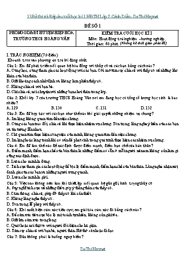 13 Đề thi và Đáp án cuối học kì 1 HĐTN Lớp 7 Cánh Diều